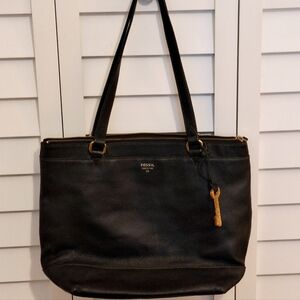 Fossil Black Medium Leather Tote Bag